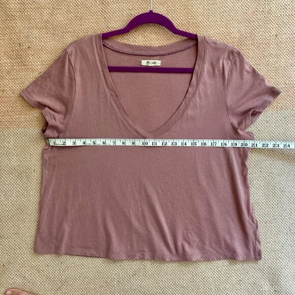 Madewell Softfade Cotton V-Neck Crop T Mauve Shadow L - Picture 6 of 7
